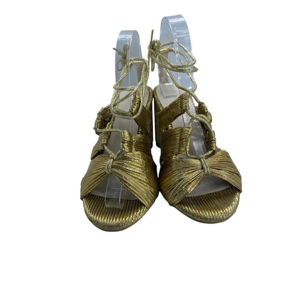 Gold by Lib Metallic Strappy Gladiator Block Heel Peep Toe Sandals Woman 41 9.5 - Picture 5 of 8